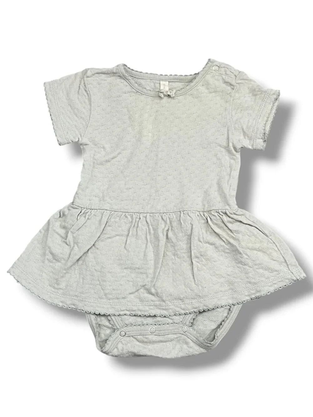Quincy Mae Short Sleeve Pointelle Skirted Bodysuit Dress in Sage Size 12-18M